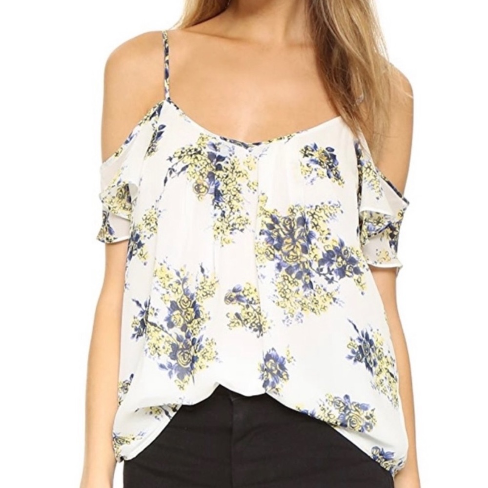 Joie Adorlee Floral Silk Cold Shoulder Blouse